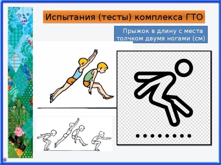 Прыжок в длину с места толчком двумя ногами ВФСК ГТО.